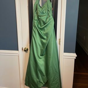 Green David’s Bridal halter top dress